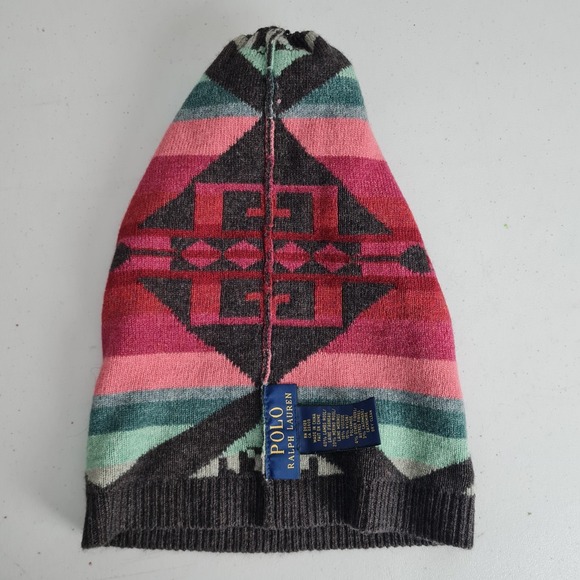 Polo Ralph Lauren Hat Beanie Mens One Size Multicolor Aztec Wool Knit Tribal - Picture 14 of 16